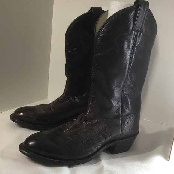 Evenin’ Star Boots Brown Ostrich & Leather Men’s Size 9 Narrow, Women Size 10.5N - Picture 1 of 9